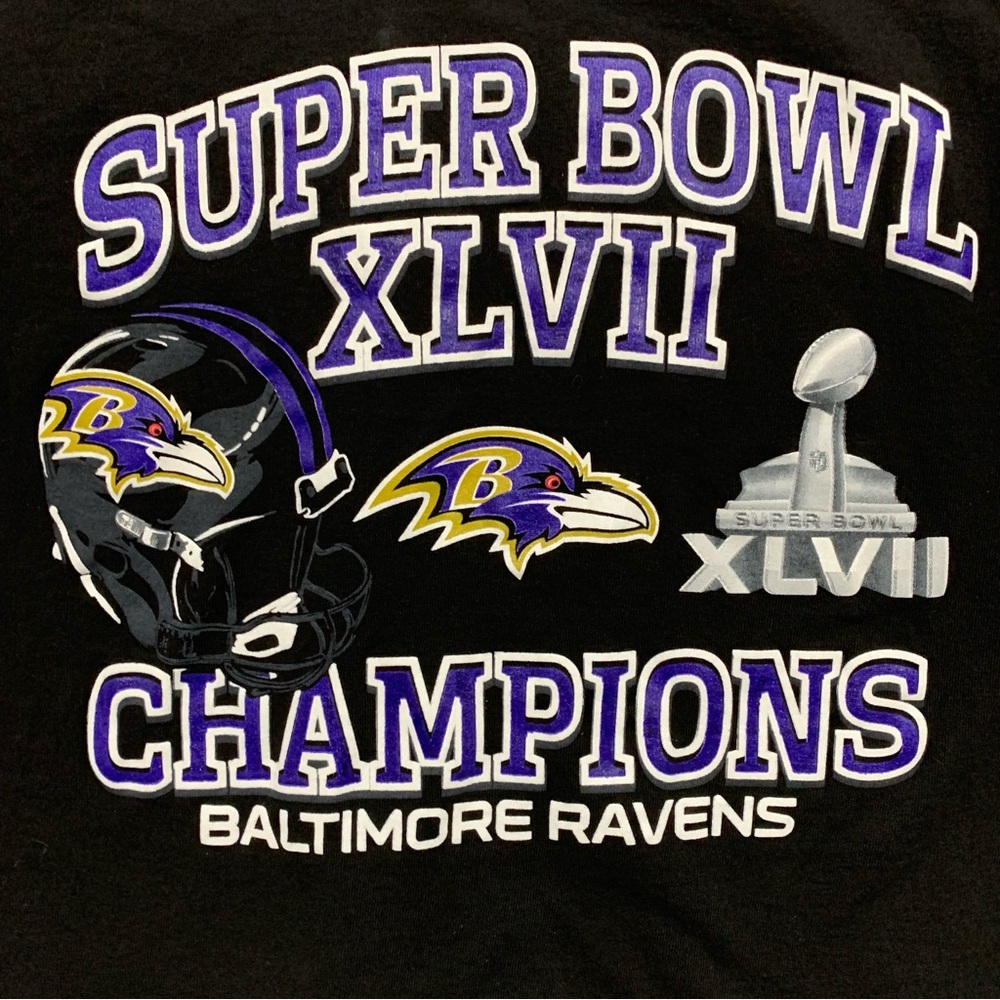 NFL Team Apparel Black Super Bowl XLVII Champions Baltimore Ravens T-Shirt Small - Picture 5 of 5